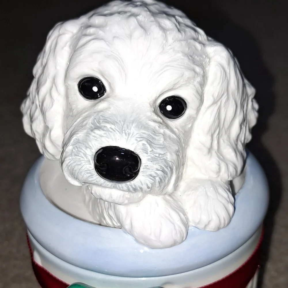 Poodle Dog Treat Jar with Red Bow